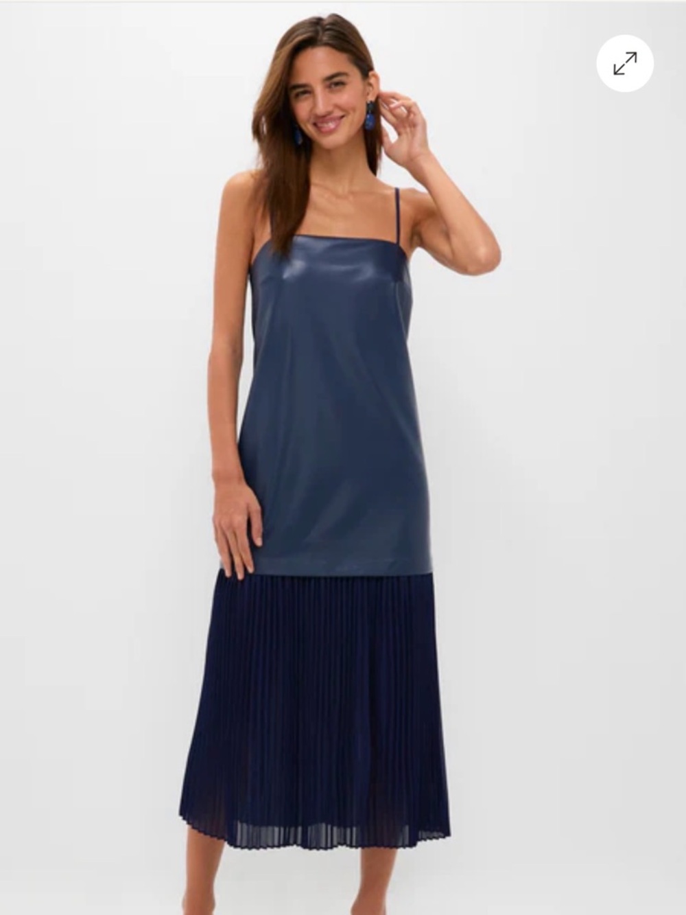 Hyacinth House Mixed Media Leather Pleated Ozzy Midi Dress Sz M NWT